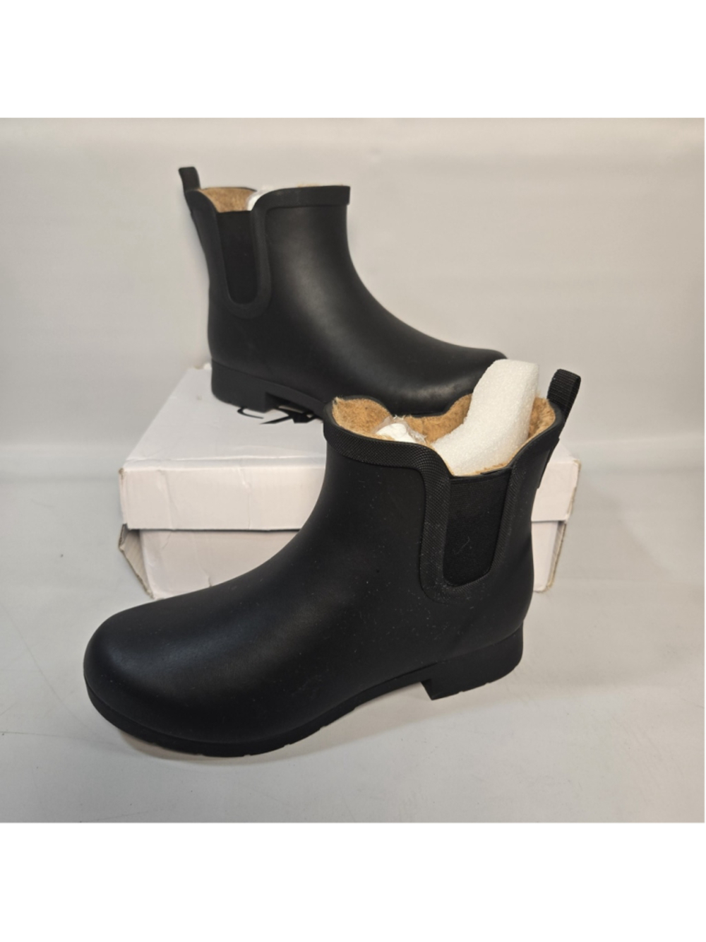 Chooka Delridge Chelsea Rain Boots Black Faux Fur Waterproof Womens 8 Rubber